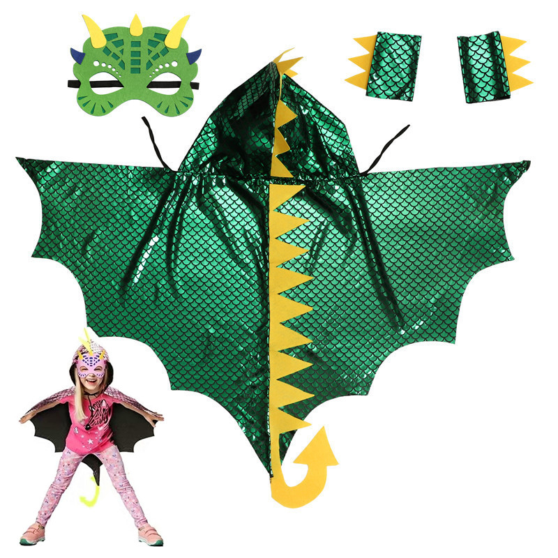 Kids Face Mask - Child Green Dinosaur Cloak with Mask